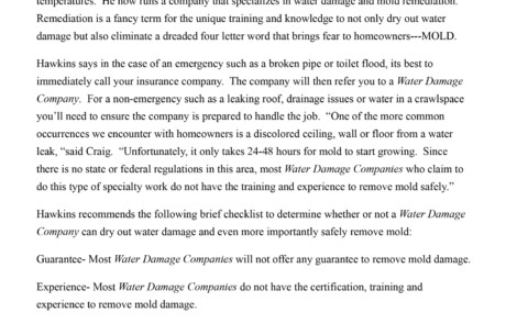 placed media letter about preventing and repairing water damage