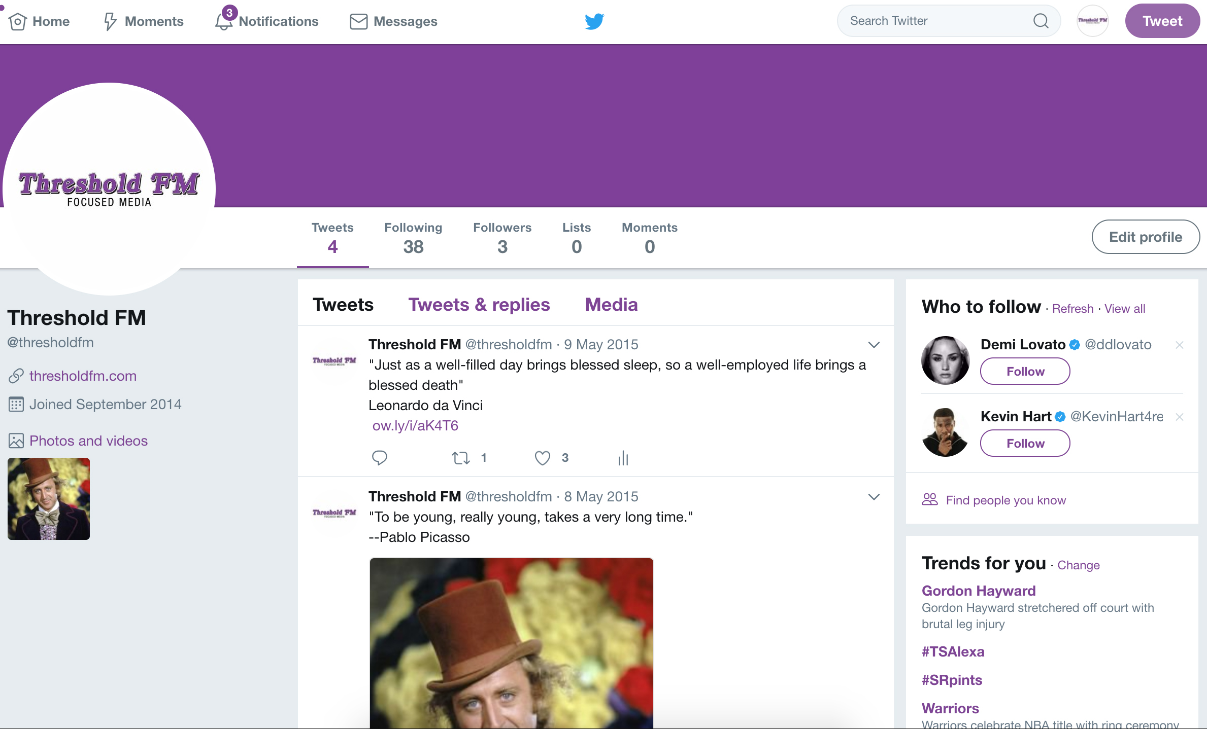 Screenshot of Threshold Focused Media's Twitter profile